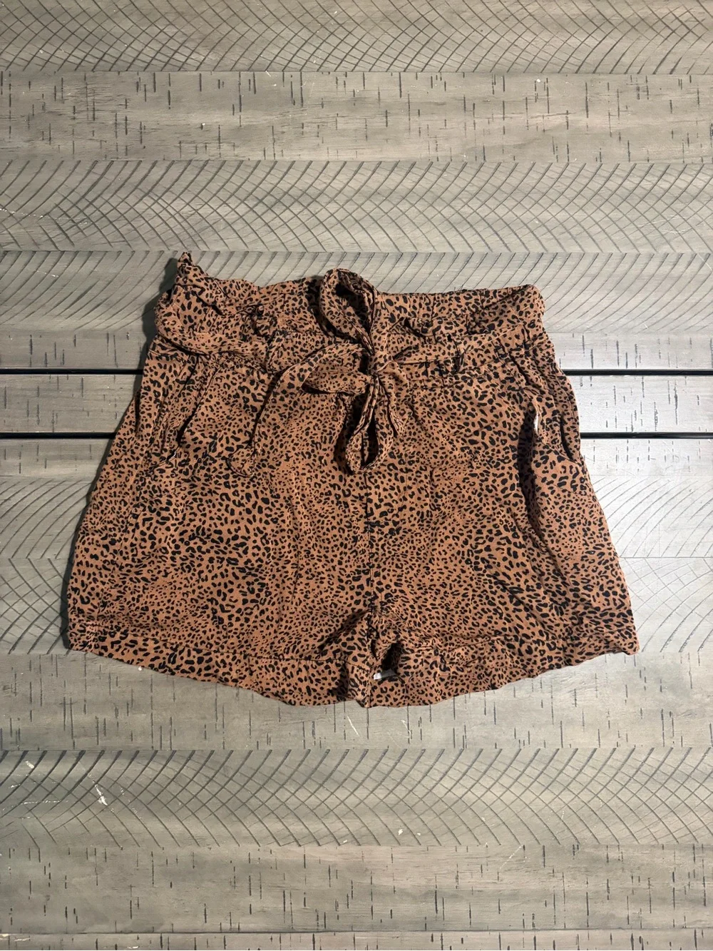 Thread & Supply Brown and Black Animal Print High-Waist Tie Shorts